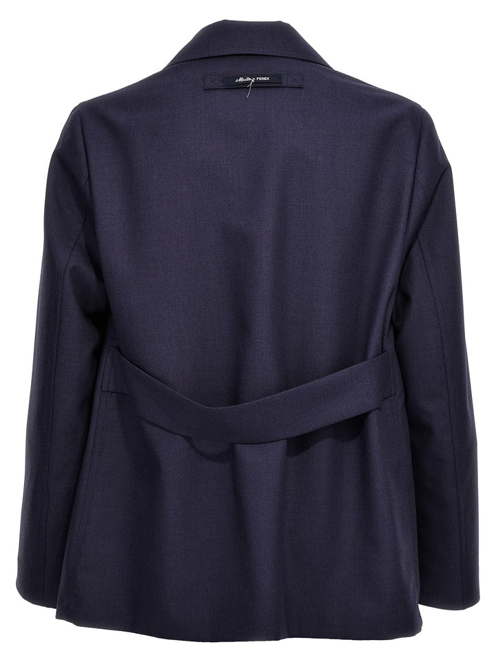 Fendi Blue Virgin Wool Full-Length Jacket
