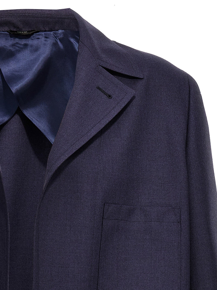 Fendi Blue Virgin Wool Full-Length Jacket