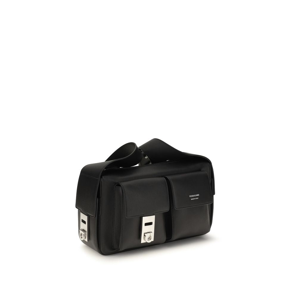 Men’s Ferragamo Black Calf Leather Bos Taurus Shoulder Bag