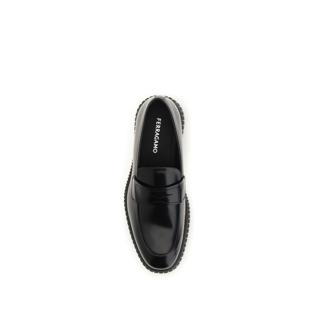 Men’s Ferragamo Black Calf Leather Bos Taurus Slip-on Loafers