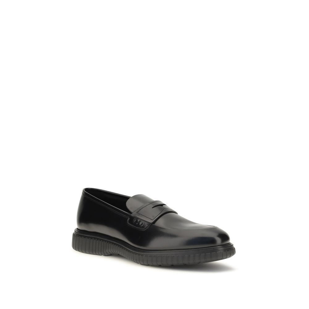 Men’s Ferragamo Black Calf Leather Bos Taurus Slip-on Loafers