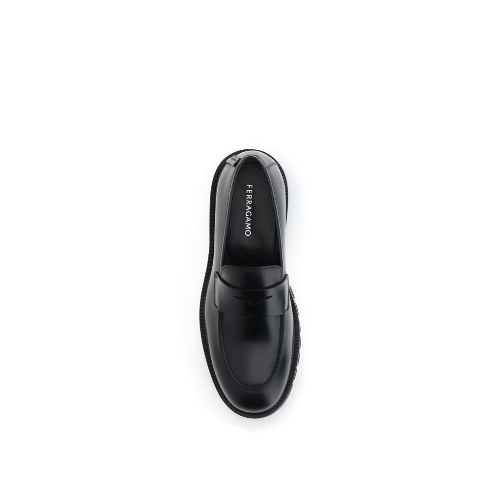 Men’s Ferragamo Black Calf Leather Bos Taurus Slip-on Loafers