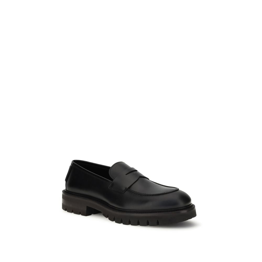 Men’s Ferragamo Black Calf Leather Bos Taurus Slip-on Loafers