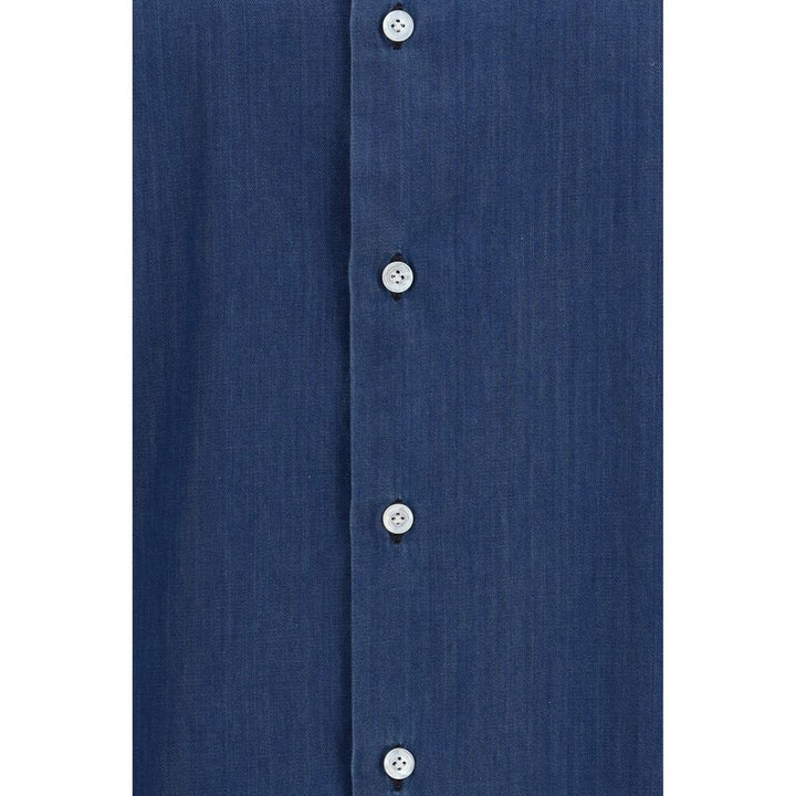 Finamore Blue Cotton Shirt