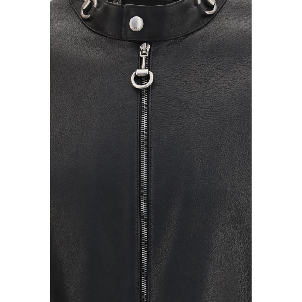 Men’s Gucci Black Calf Leather Bos Taurus Biker Jacket