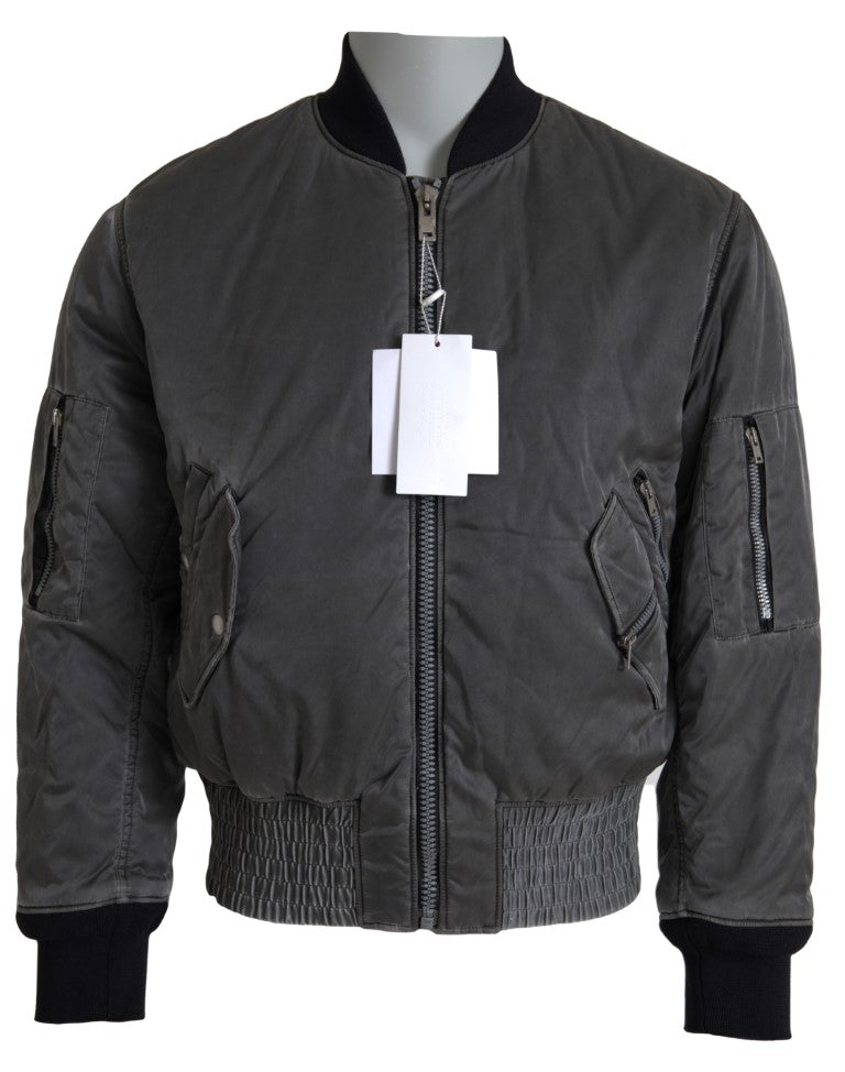 Men’s Mm6 Maison Margiela Gray Bomber Zipper Pocket Sleeves Jacket