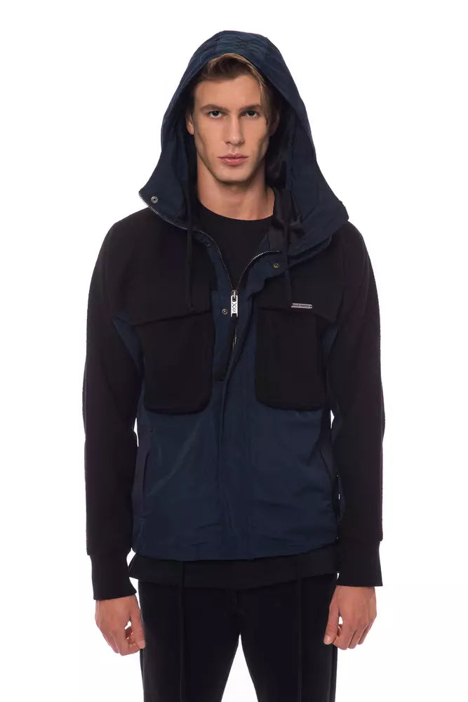 Men’s Nicolo Tonetto Black Wool Men Jacket with Hood and Pockets