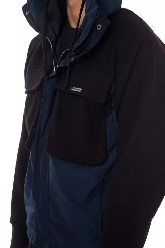 Men’s Nicolo Tonetto Black Wool Men Jacket with Hood and Pockets