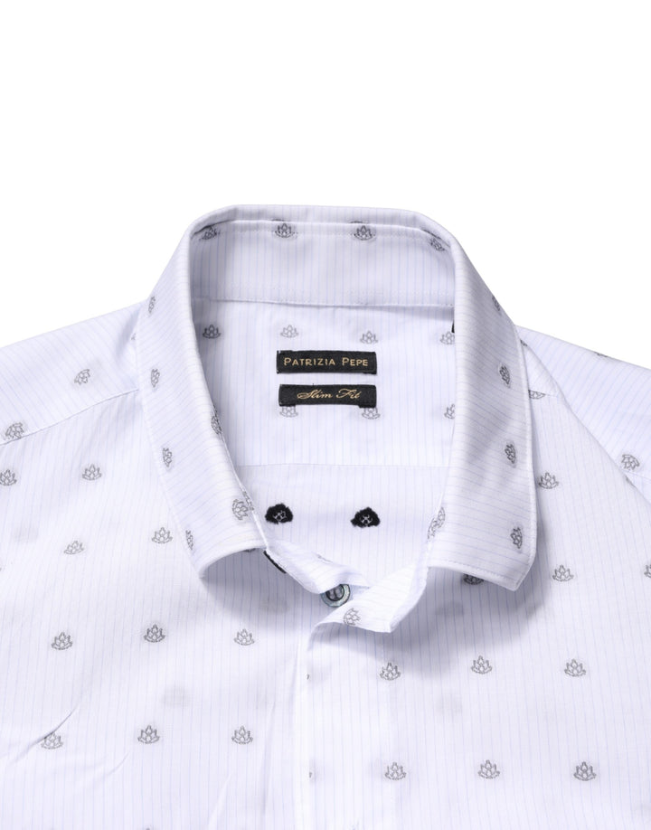 Patrizia Pepe White Cotton Slim Fit Collared Men Dress Shirt