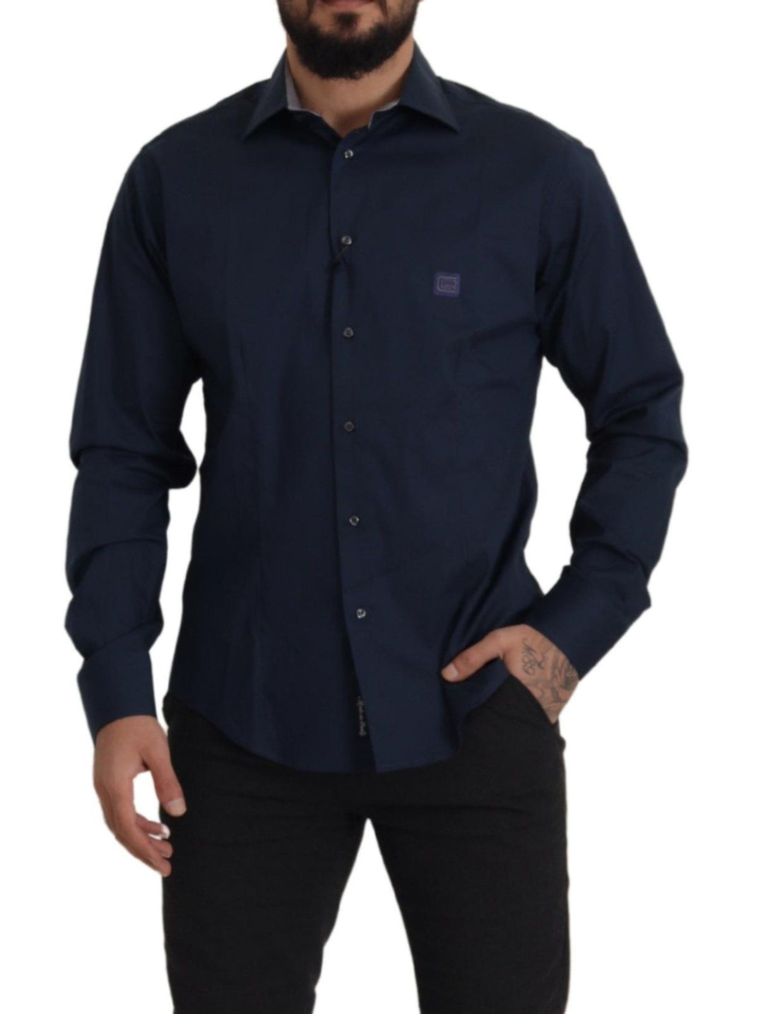 Men’s Roberto Cavalli Navy Blue Cotton Dress Formal Shirt