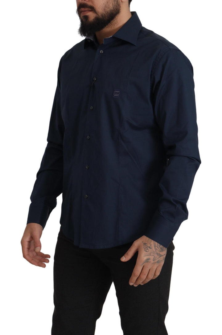Men’s Roberto Cavalli Navy Blue Cotton Dress Formal Shirt