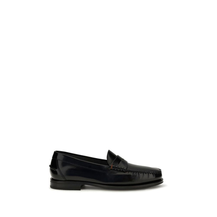 Men’s Santoni Black Calf Leather Bos Taurus Slip-on Loafers