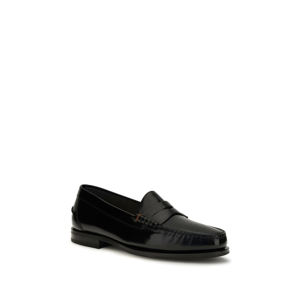 Men’s Santoni Black Calf Leather Bos Taurus Slip-on Loafers
