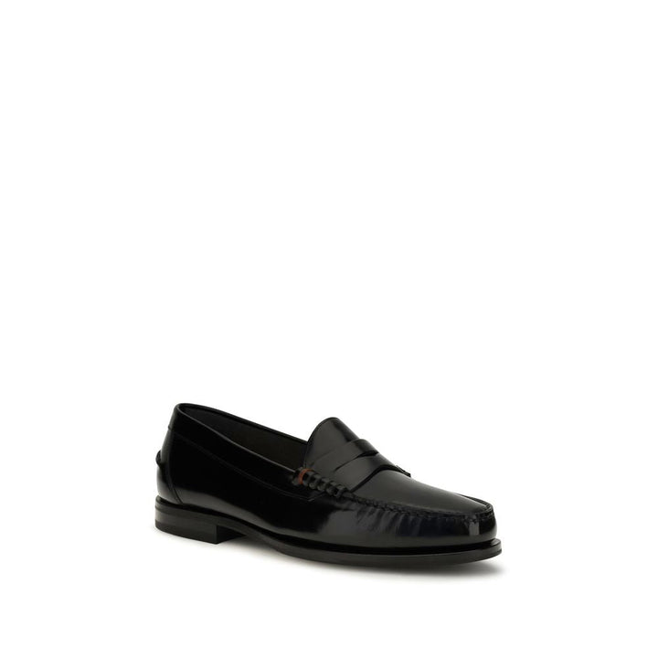 Men’s Santoni Black Calf Leather Bos Taurus Slip-on Loafers