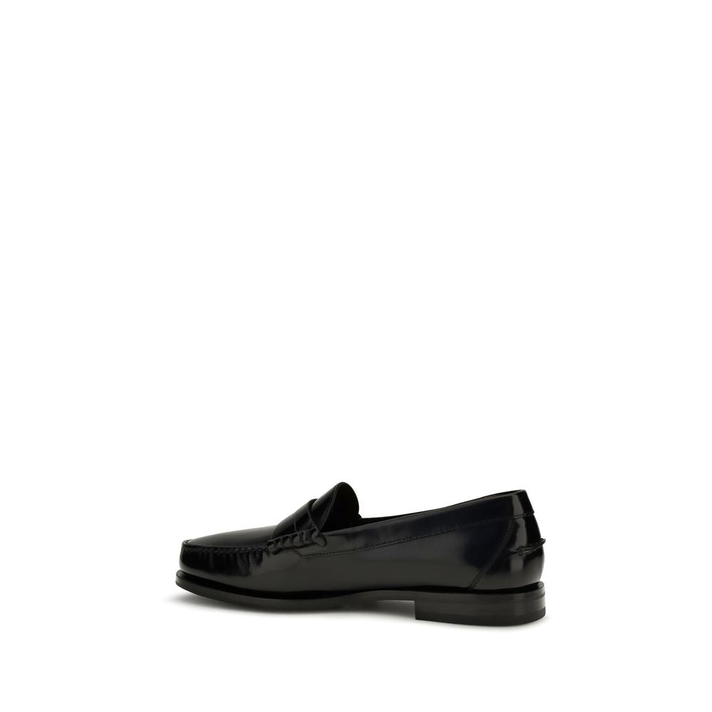 Men’s Santoni Black Calf Leather Bos Taurus Slip-on Loafers