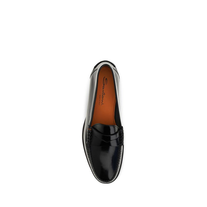 Men’s Santoni Black Calf Leather Bos Taurus Slip-on Loafers