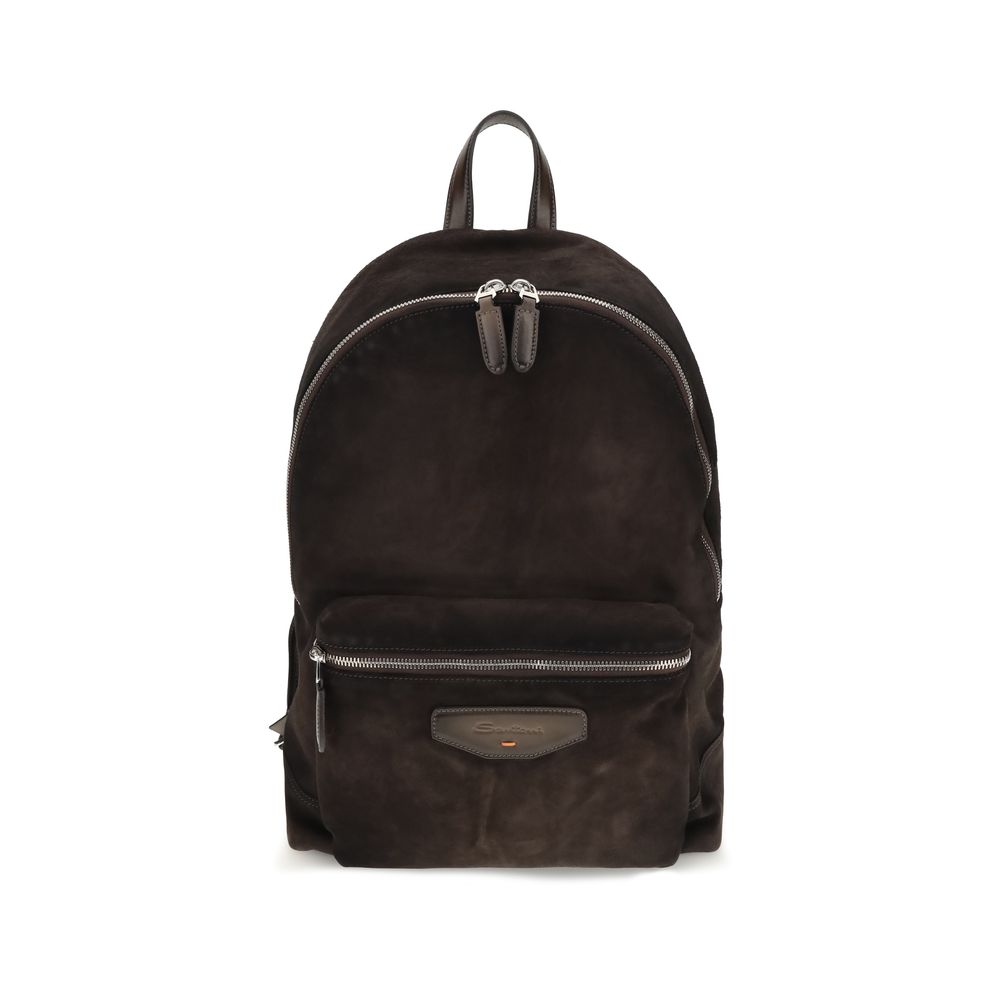 Men’s Santoni Brown Calf Leather Bos Taurus Backpack