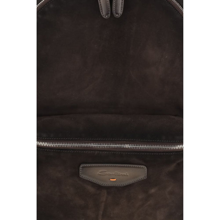 Men’s Santoni Brown Calf Leather Bos Taurus Backpack