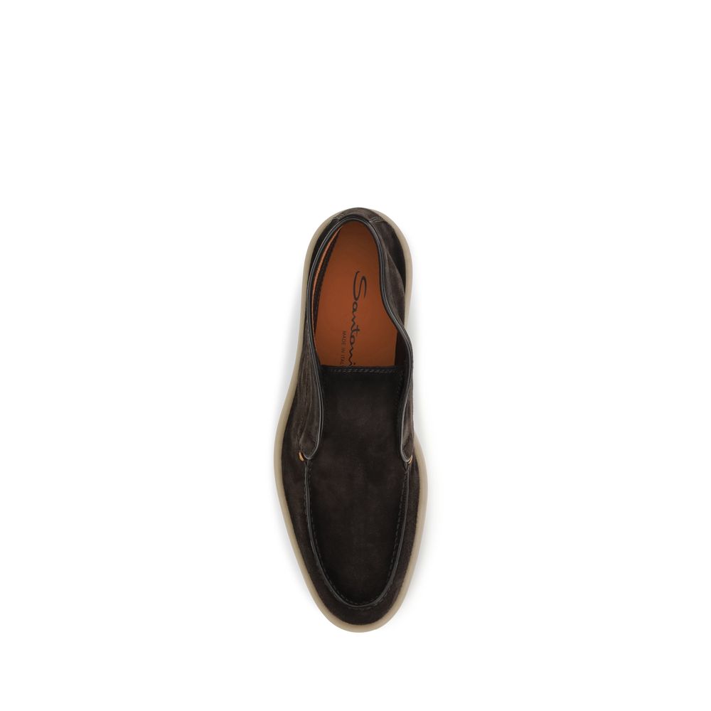Men’s Santoni Brown Suede Leather Slip-on Loafers