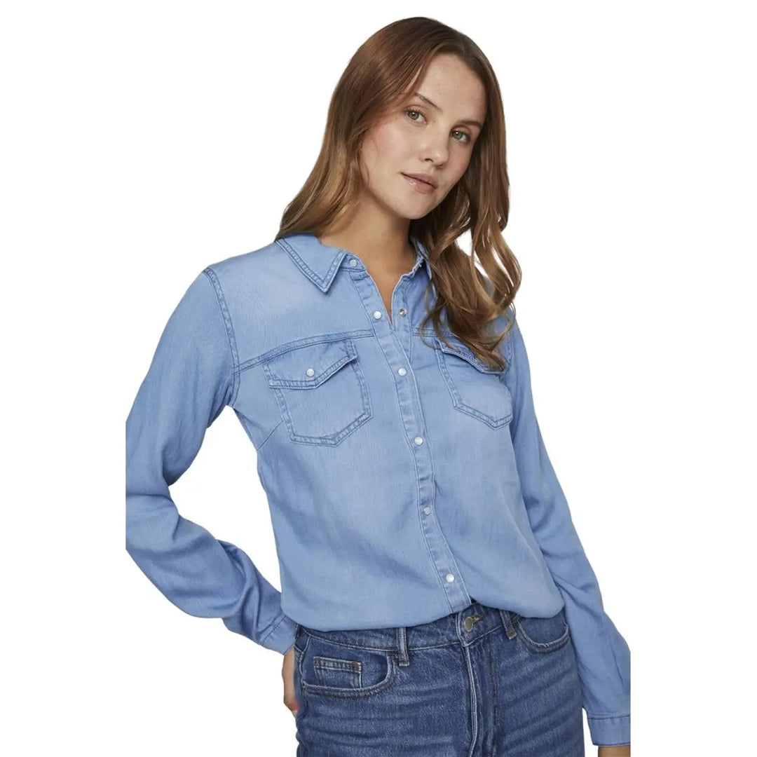 Men’s Vila Clothes Light Blue Cotton Blouse