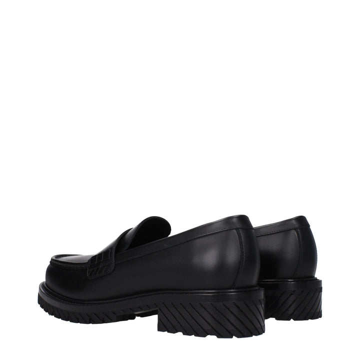 Men’s Off-white Black Leather Slip-on Loafers