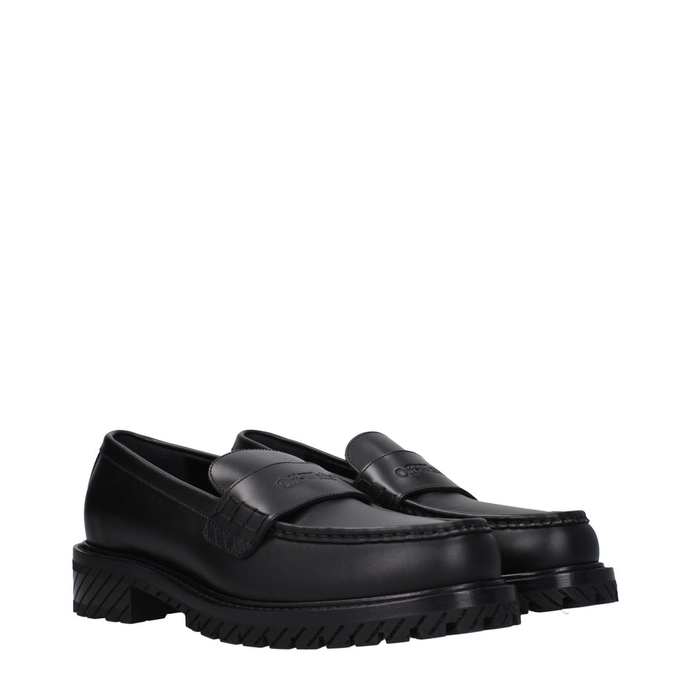 Men’s Off-white Black Leather Slip-on Loafers