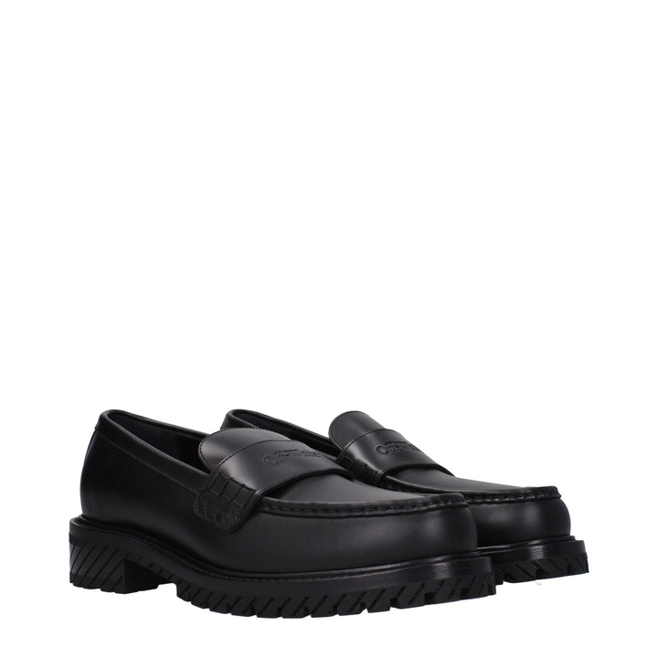 Men’s Off-white Black Leather Slip-on Loafers