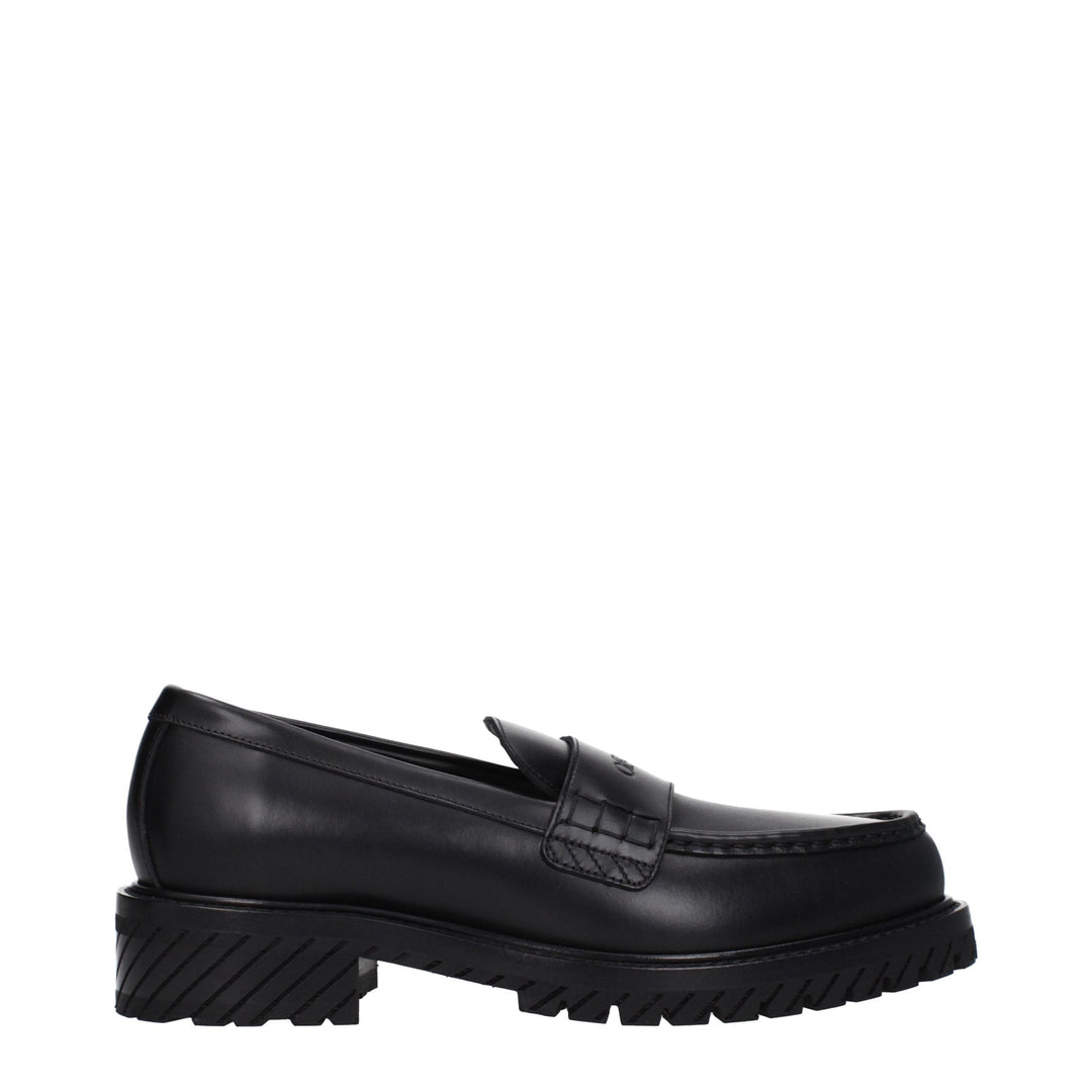 Men’s Off-white Black Leather Slip-on Loafers