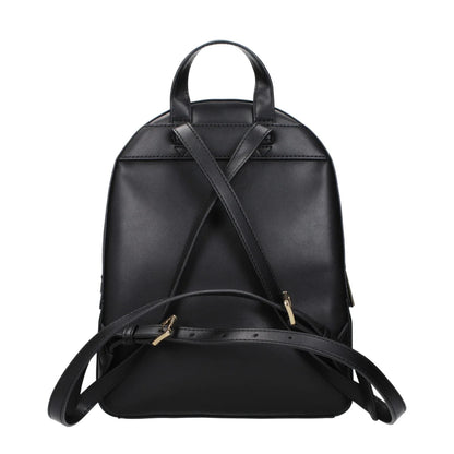 Michael Kors Black Leather Backpack with Front Logo and Adjustable Straps