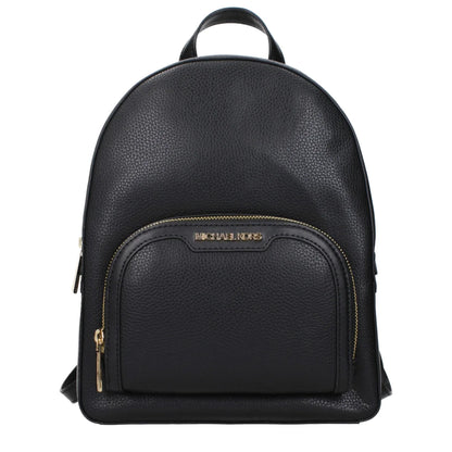 Michael Kors Black Leather Backpack with Front Logo and Adjustable Straps