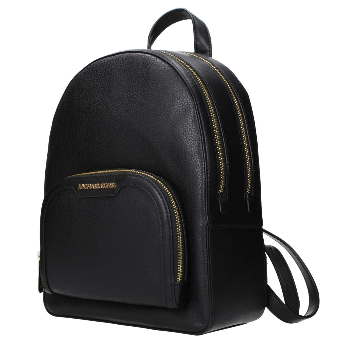 Michael Kors Black Leather Backpack with Front Logo and Adjustable Straps