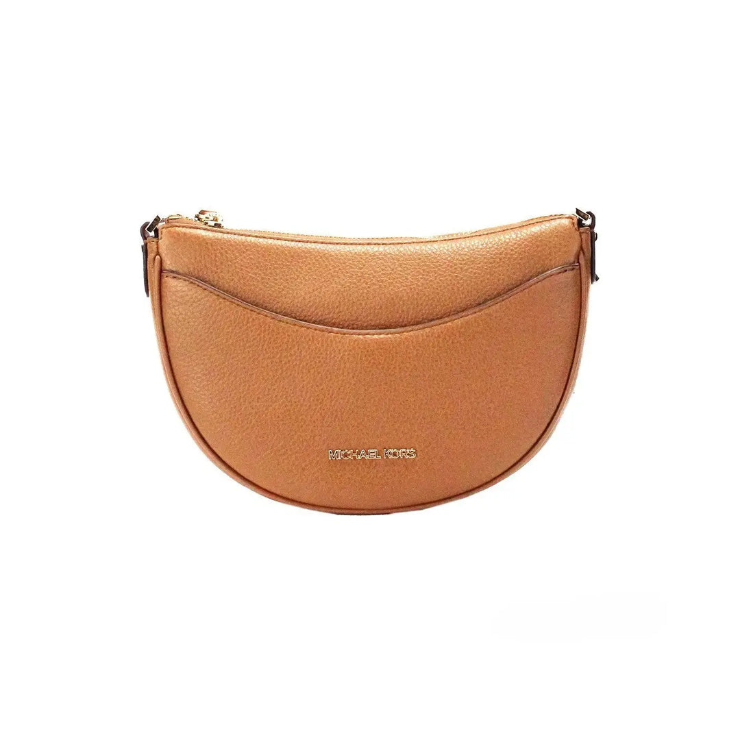 Michael Kors Dover Small Luggage Pebbled Leather Half Moon Crossbody Bag Purse