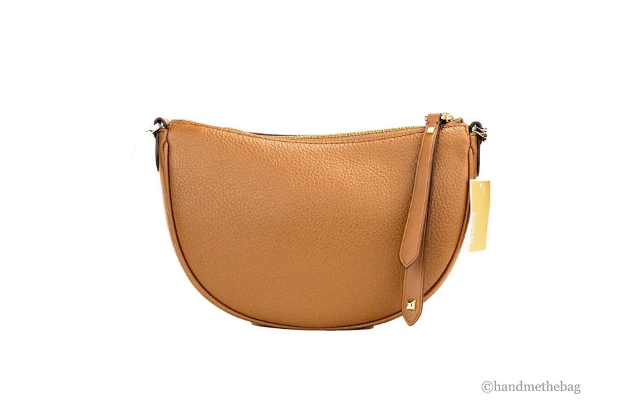 Michael Kors Dover Small Luggage Pebbled Leather Half Moon Crossbody Bag Purse
