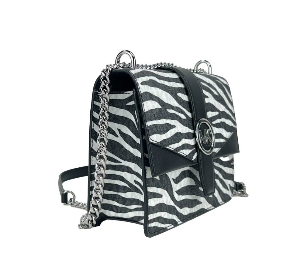 Michael Kors - Greenwich Small Print Logo Crossbody Tote Chain Bag Black/White $498