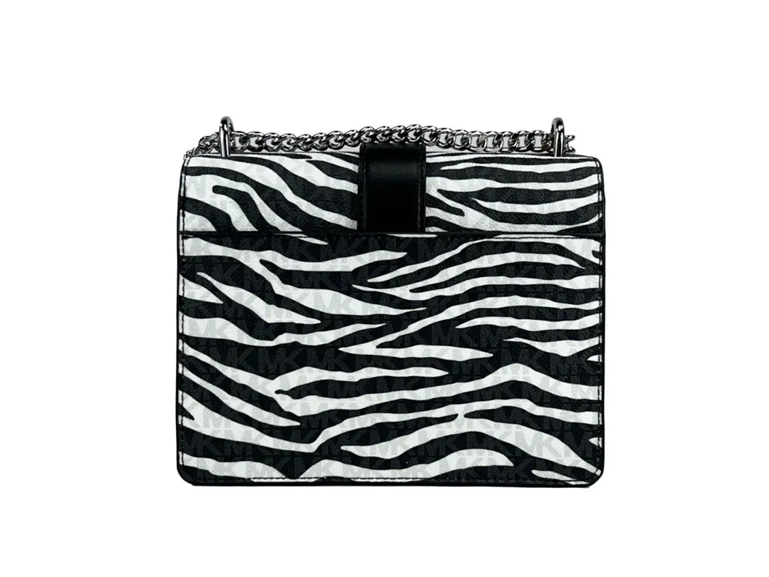 Michael Kors Greenwich Small Print Logo Crossbody Tote Chain Bag Black/White $498