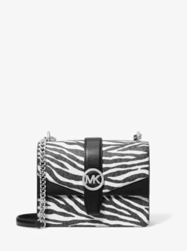 Michael Kors - Greenwich Small Print Logo Crossbody Tote Chain Bag Black/White $498