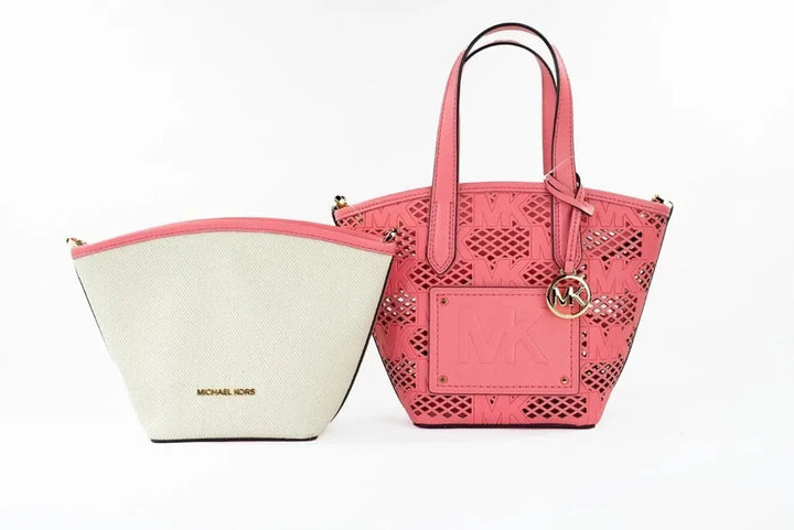 Michael Kors Kimber Small Tea Rose Leather 2-in-1 Zip Tote Messenger Bag Purse