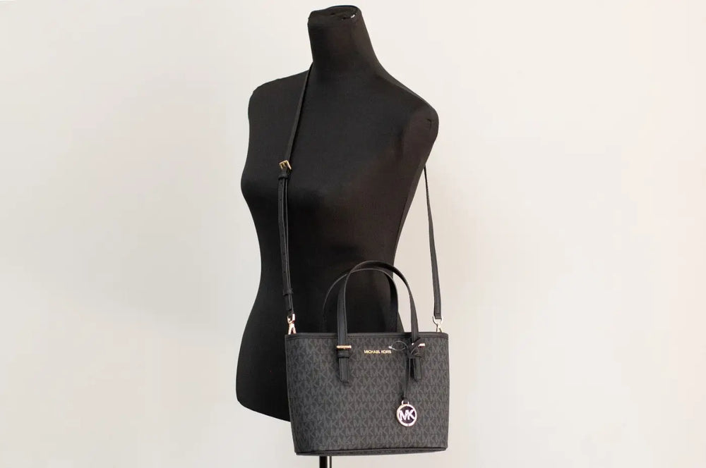Michael Kors Xs Carry All Jet Set Travel Womens Tote (black Sig/gold)