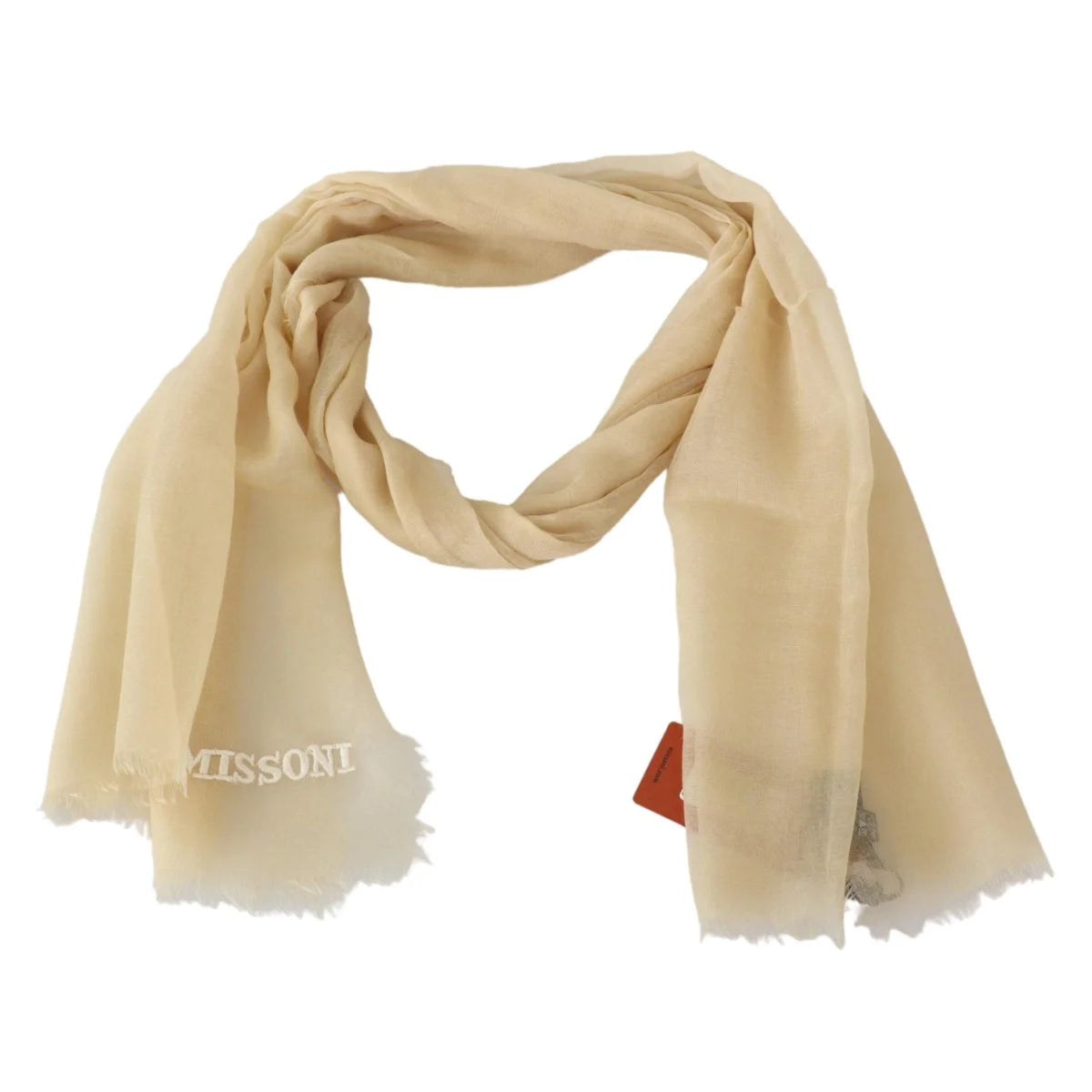 Missoni Beige Cashmere Unisex Scarf with Logo Embroidery
