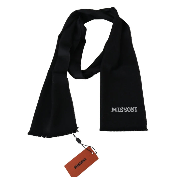 Missoni Black 100% Wool Unisex Neck Wrap Fringes Logo Scarf