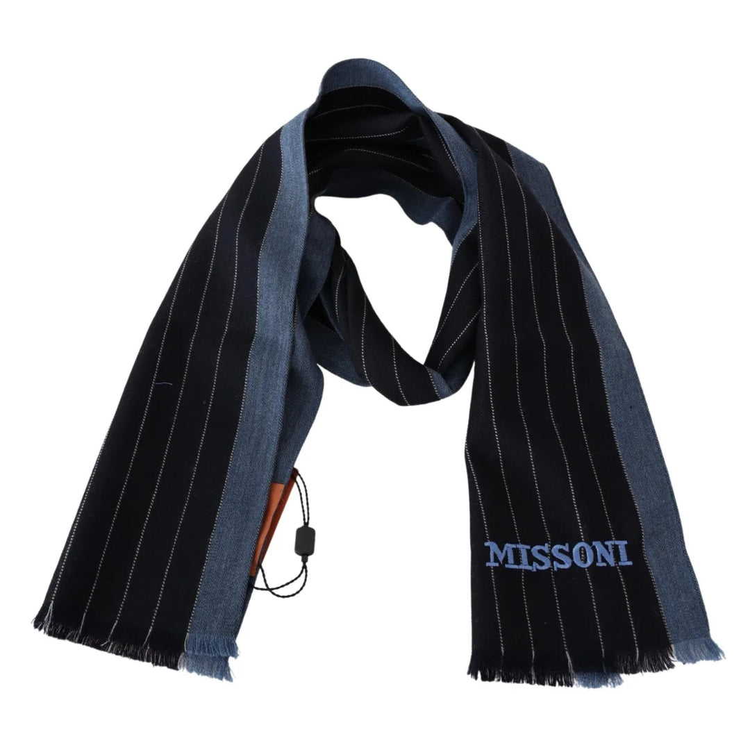 Missoni Black Blue Striped Wool Unisex Wrap scarf