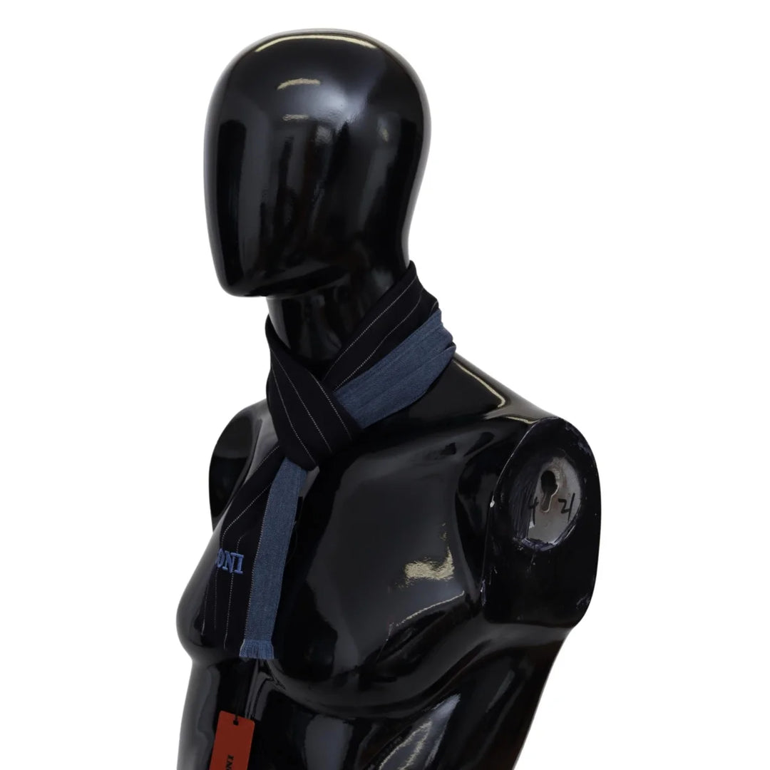 Missoni Black Blue Striped Wool Unisex Wrap scarf