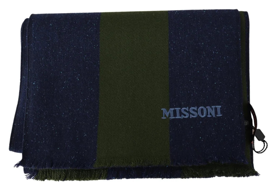 Missoni Blue Green Wool Unisex Neck Wrap Shawl