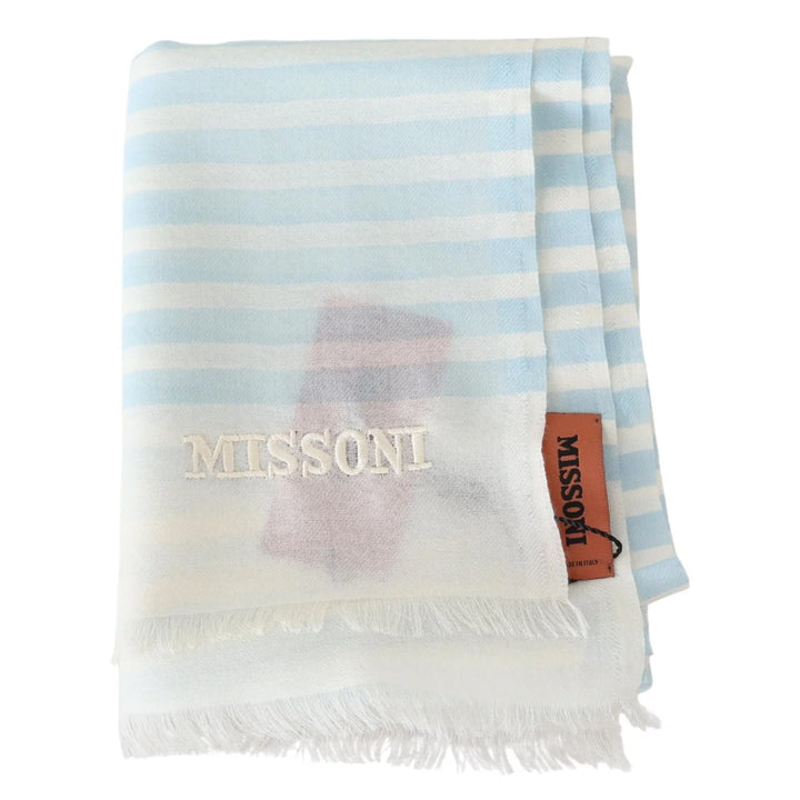 Missoni Blue White Lined Cashmere Unisex Wrap Scarf