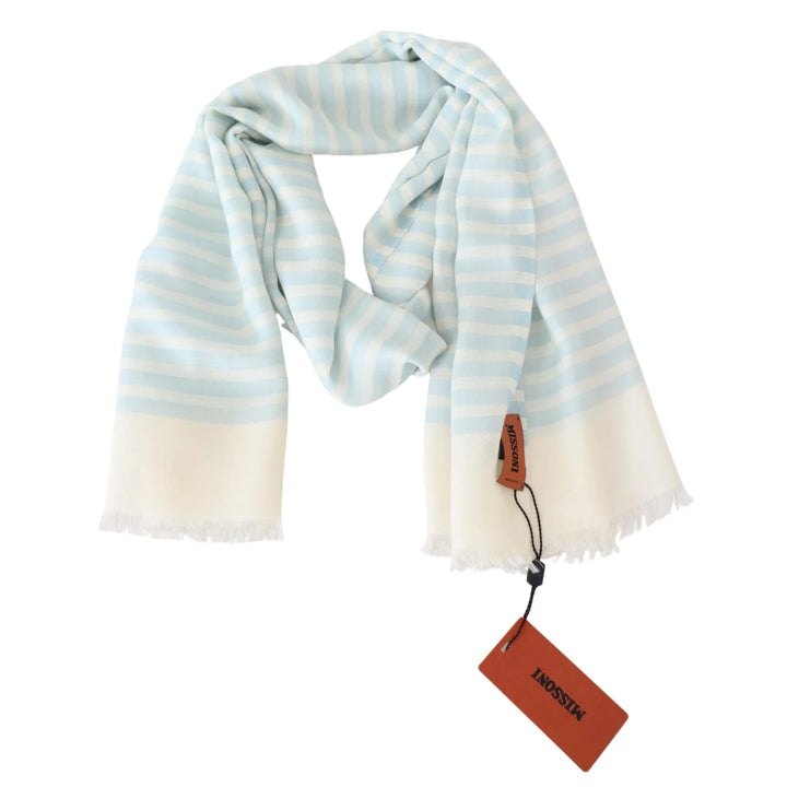 Missoni Blue White Lined Cashmere Unisex Wrap Scarf