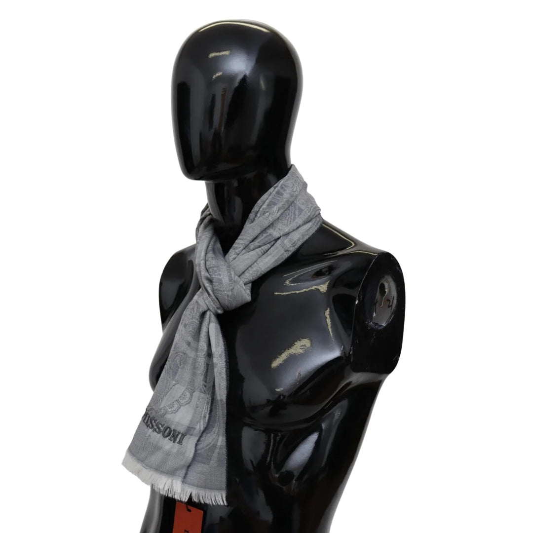 Missoni Gray Floral Wool Unisex Neck Wrap Fringes Scarf