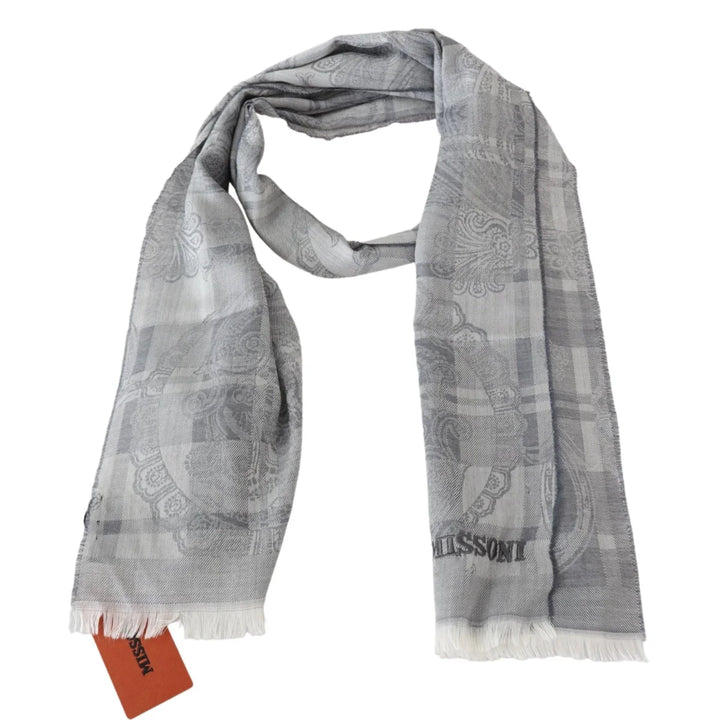 Missoni Gray Floral Wool Unisex Neck Wrap Fringes Scarf
