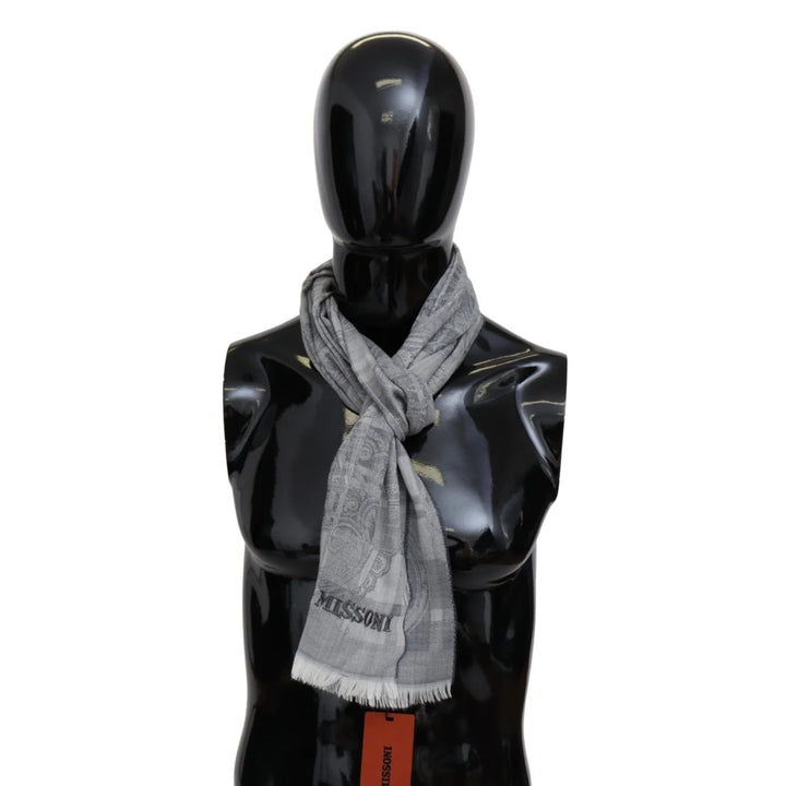 Missoni Gray Floral Wool Unisex Neck Wrap Fringes Scarf