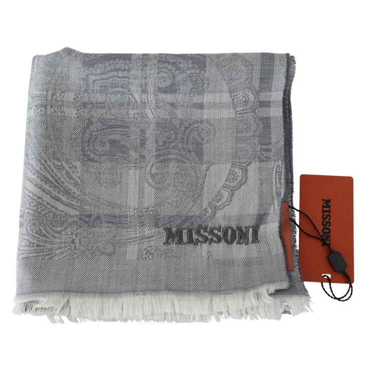 Missoni Gray Floral Wool Unisex Neck Wrap Fringes Scarf