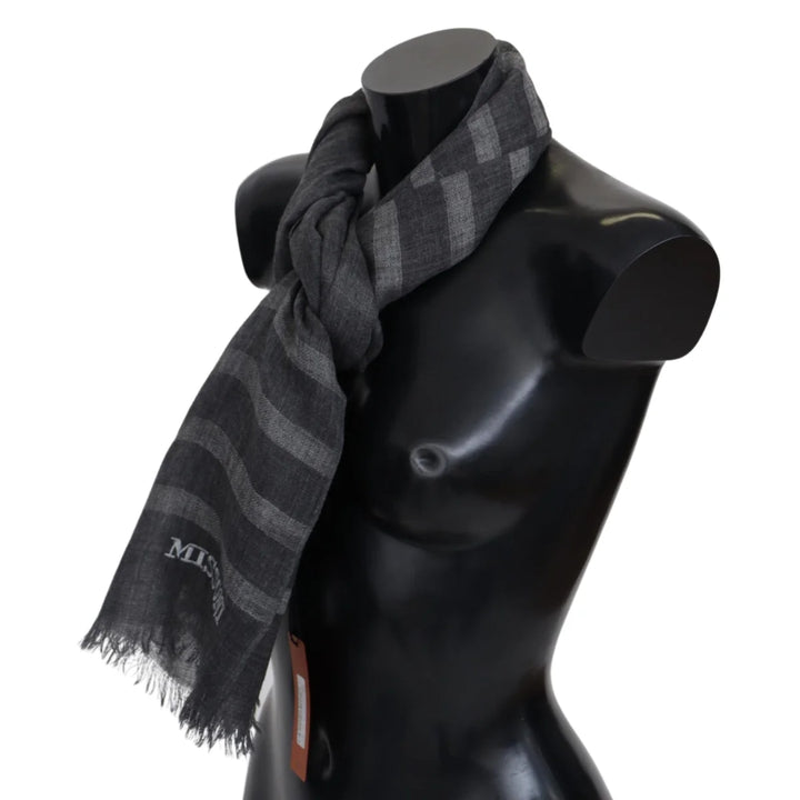 Missoni Gray Striped Wool Unisex Neck Wrap Fringes Scarf